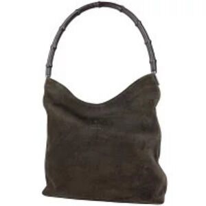 Gucci Bamboo 2way Shoulder Bag Handbag Hobo Suede Brown
